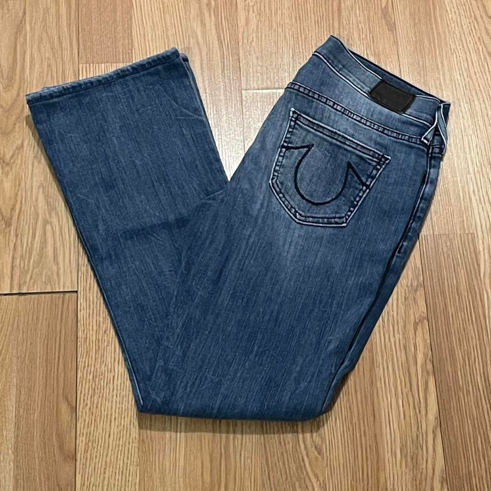 True Religion Women’s 28 (28x27) Becca Mid Rise Boot Cut Jeans Blue Denim
